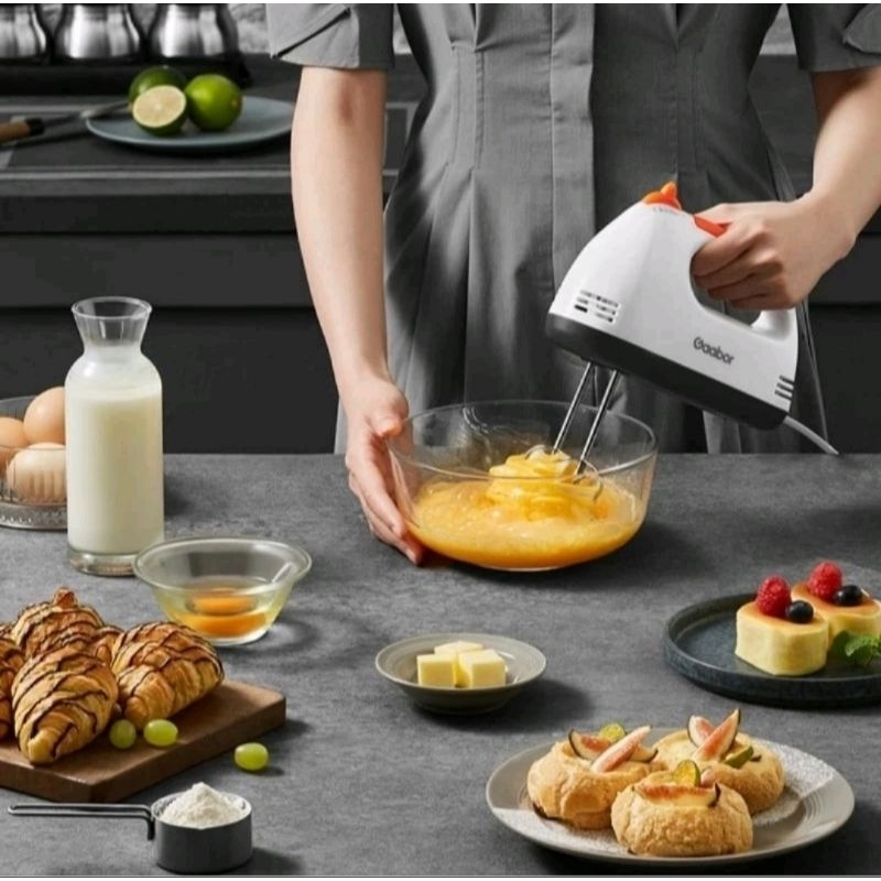 Gaabor Hand Mixer 100 Watt Pengocok Telur Pengaduk Stainless 7 Kecepatan