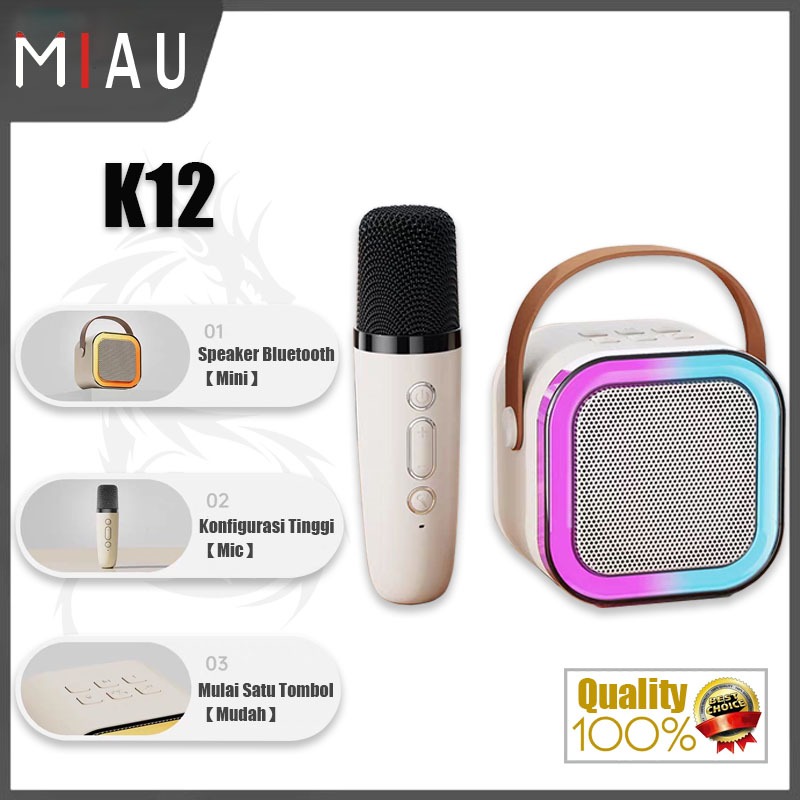 	 Speaker bluetooth 100% Original mini Karaoke Bass K12 Microphone Premium set lengkap speaker bluetooth mic wireless	