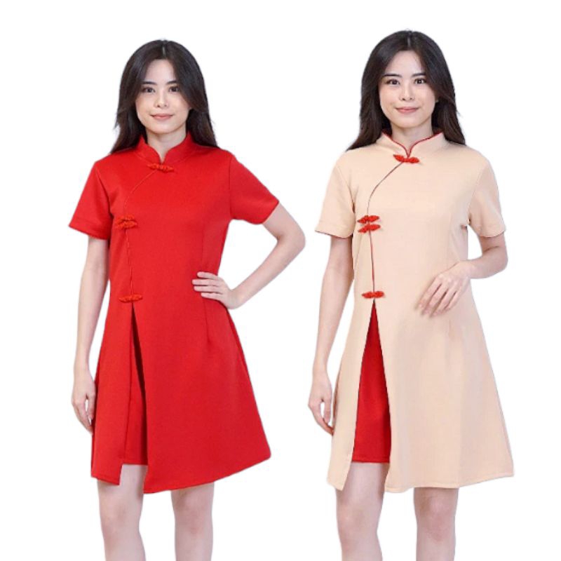 DRESS CHEONGSAM POLOS BAHAN SCUBA TEBAL