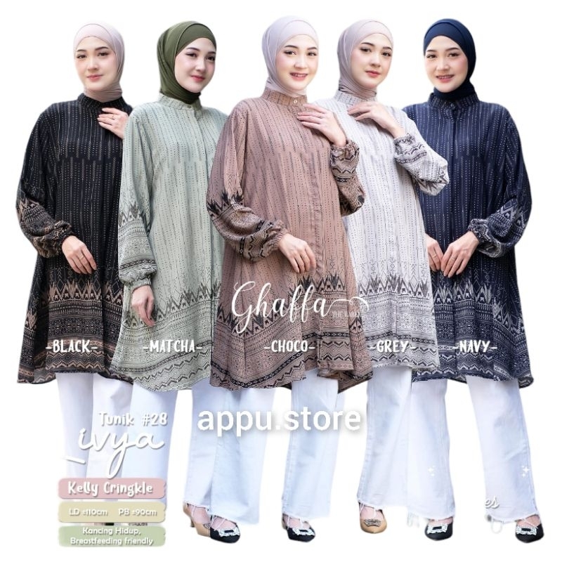 Ghaffa The Label Livya Tunic / Baju Atasan Tunik Jumbo Kelly Crinkle Premium Motif Bunga Bunga LD 11