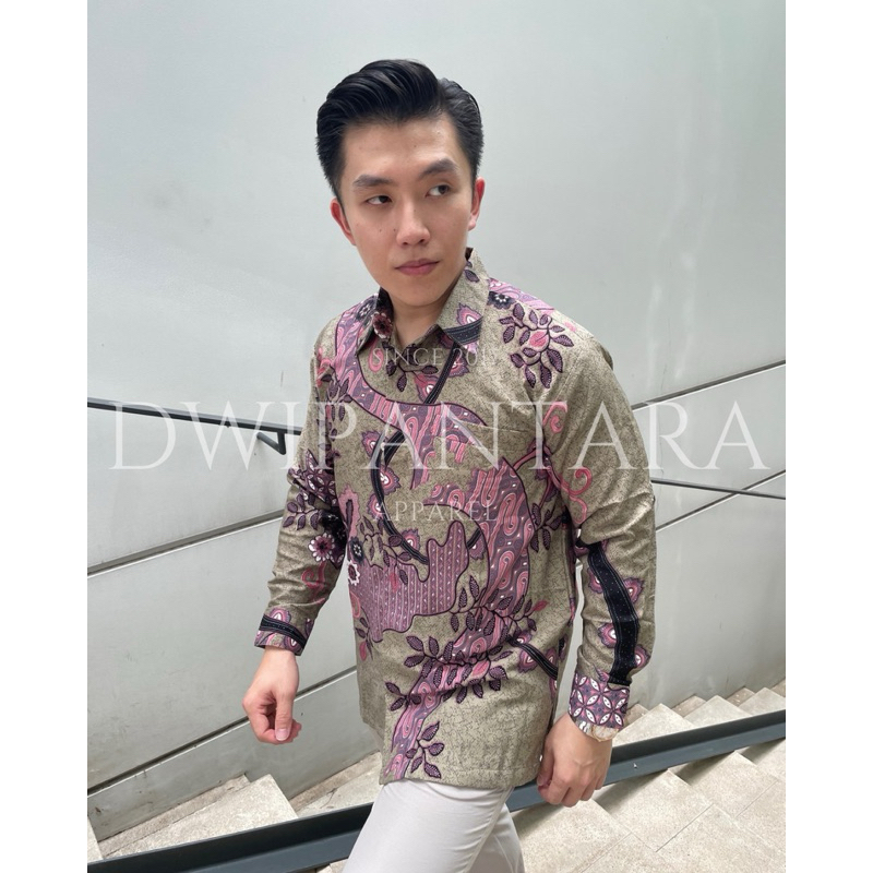Batik Liat Taupe Baby Pink Dusty Pink, Batik Pria Premium, Lengan Panjang, Dobby Tenun Furing
