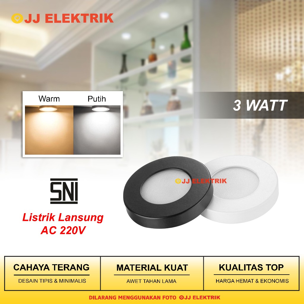 Lampu Tempel Plafon LED 3W - Downlight Outbow Slim Mini Terang, Hemat Listrik, Ekonomis Cocok Untuk 