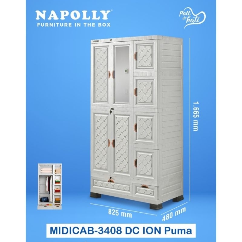 (KHUSUS BOGOR) LEMARI PAKAIAN PLASTIK NAPOLLY MIDICAB 3408 3PINTU