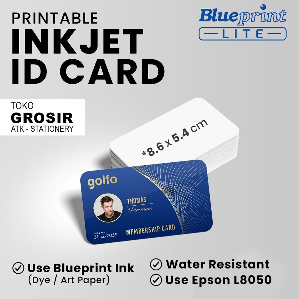 

Kartu Printable Inkjet ID CARD Blueprint 8.6 x 5.4 cm 760 micron print di Epson L8050
