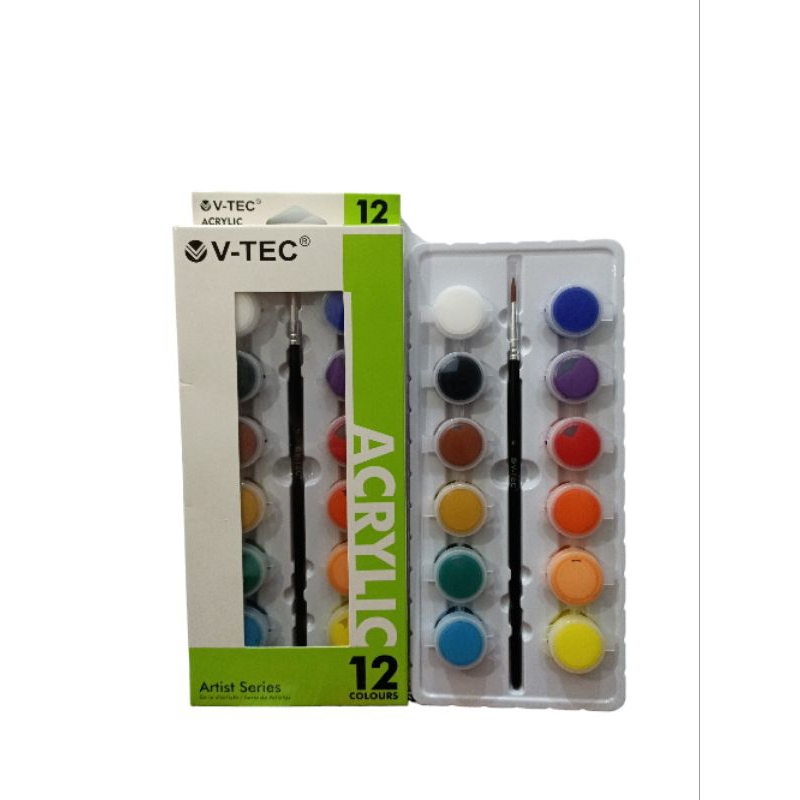 

Cat Acrylic Paint Vtec 12 warna dan kuas set 5ml