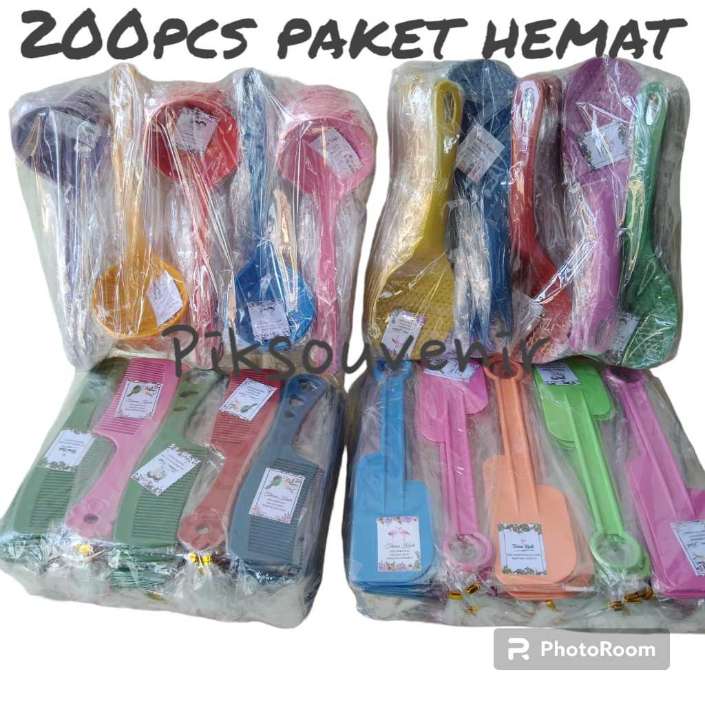 200pcs souvenir pernikahan paket hemat/paket murah campur 4 macam,sodet,centong nasi,sisir mini dan 