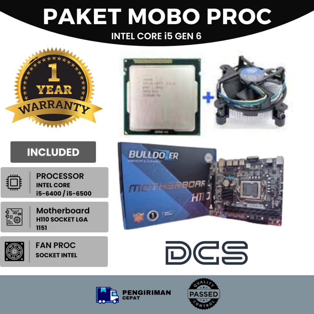 PAKET MOBO MOTHERBOARD BULLDOZER H110 INTEL i5 6400/6500 + FAN PROCESSOR