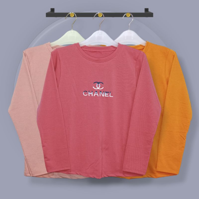 Kaos Lengan panjang Cewek Bordir Depan Random