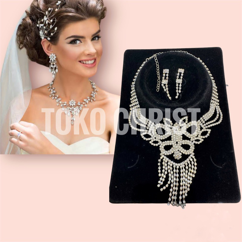 kalung set anting impor permata bridal wedding