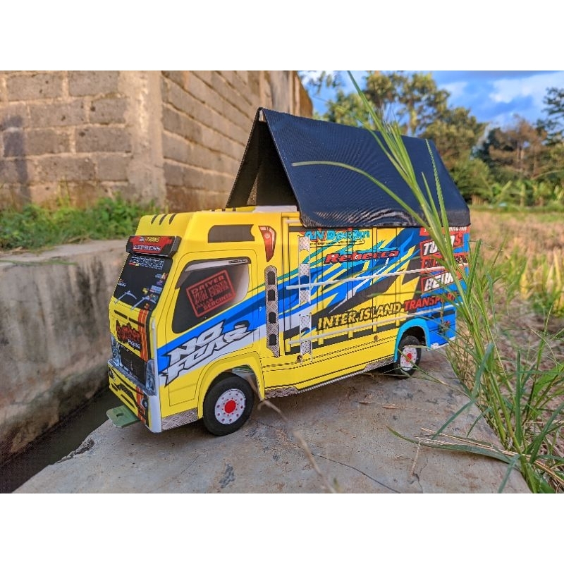 Mainan Anak Miniatur Truk Oleng Full Lampu LED dan Terpal Terlaris Ban Bisa Belok