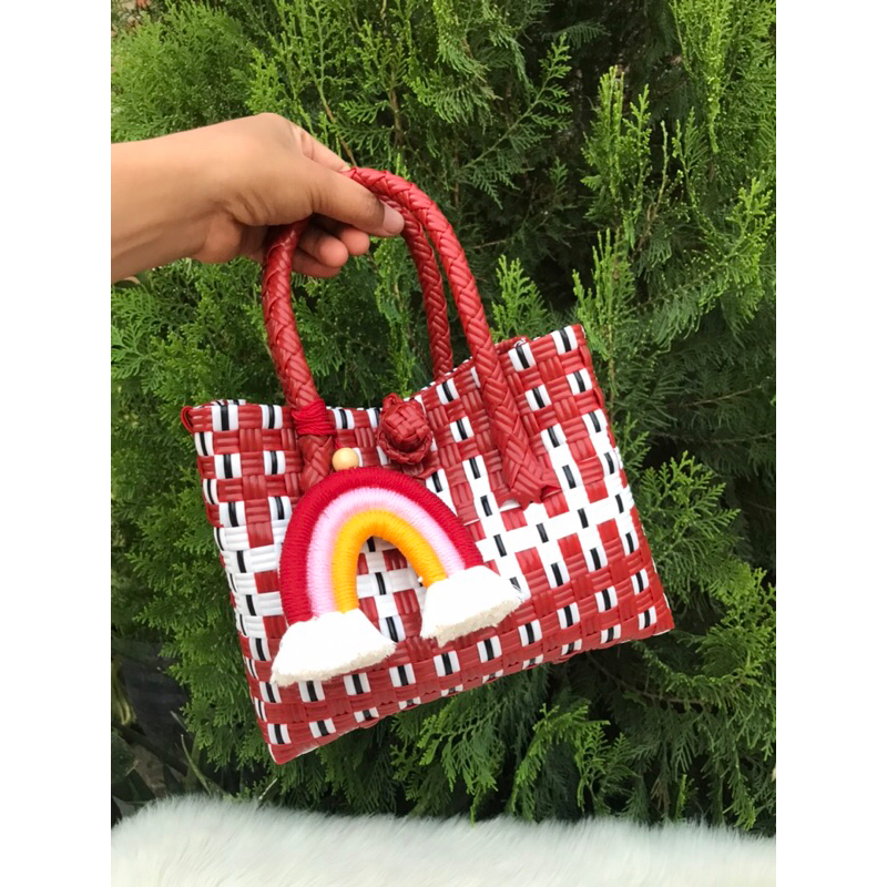 KEKINIAN Tas Anyaman Plastik Tas Jali Premium Mini Tote Bag Anyaman KEKINIAN