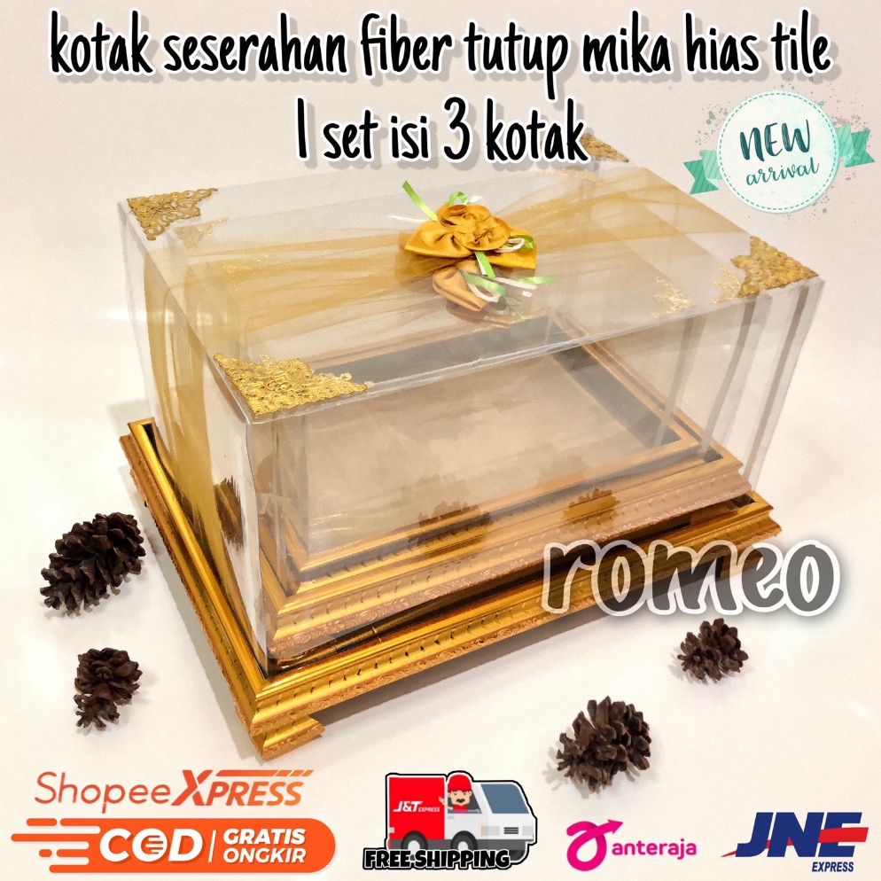 

Promo Kotak Seserahan Frame Fiber Mewah 1 set isi 3 Hantaran Pernikahan Tutup Mika Hias Siku Plus Kaki NGB