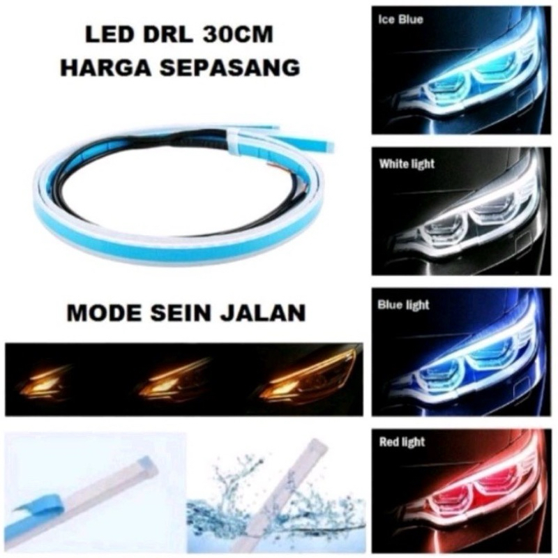 Lampu Led DRL Alis Slim Fleksible 12v Panjang 30cm WATERPROOF 2 Mode Running Motor
