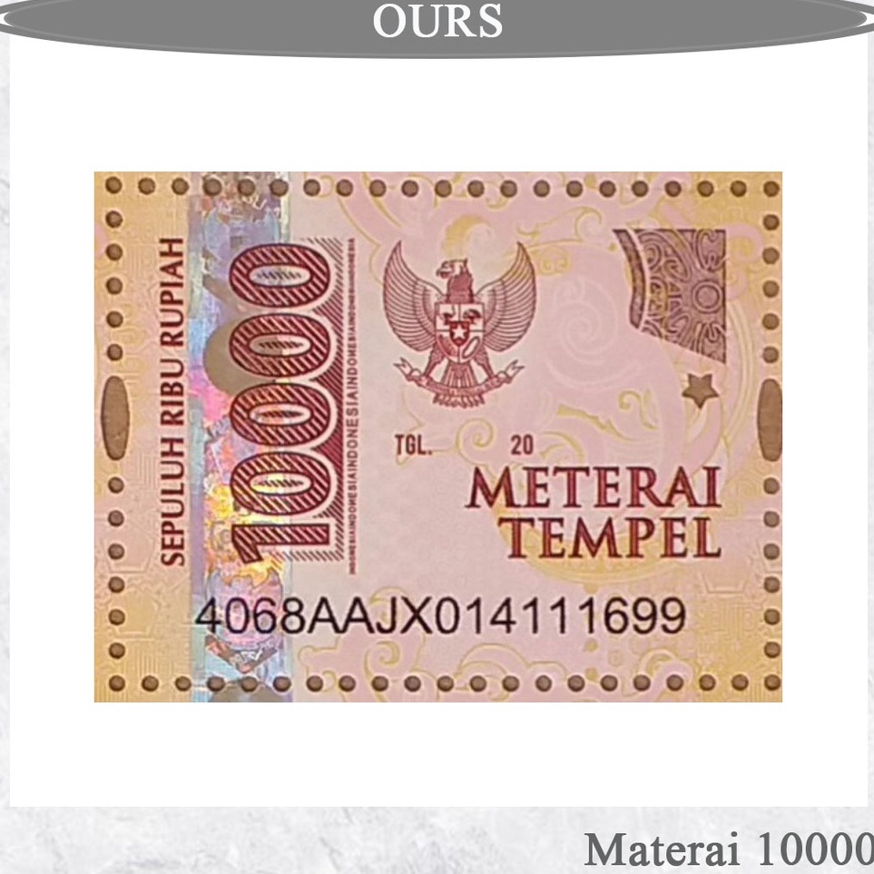 

Tearu JUAL MATERAI 2 pecahan 1 TEARU materai sepuluh ribu READY STOK