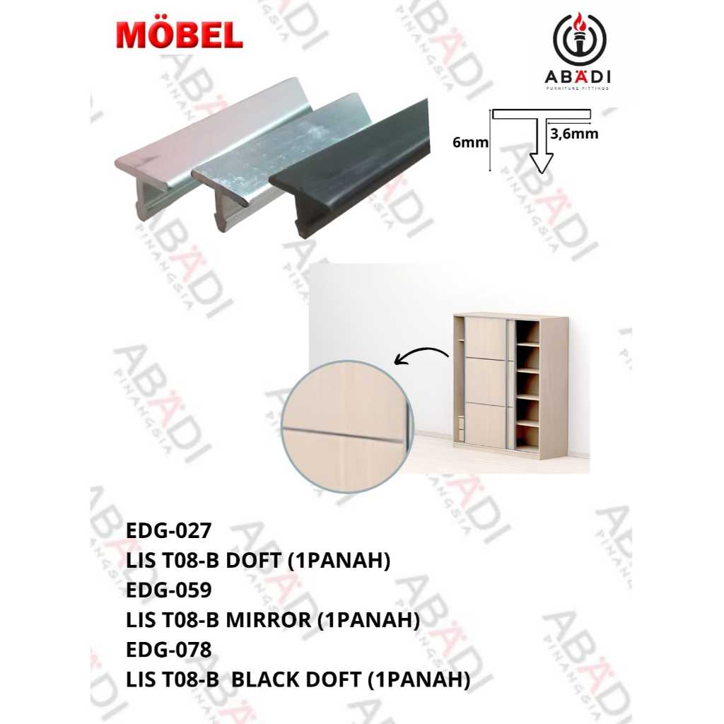 Lis List Variasi Edging T Variasi Penutup Furniture Pinggiran Pemanis Alumunium Lemari Pintu 3 meter