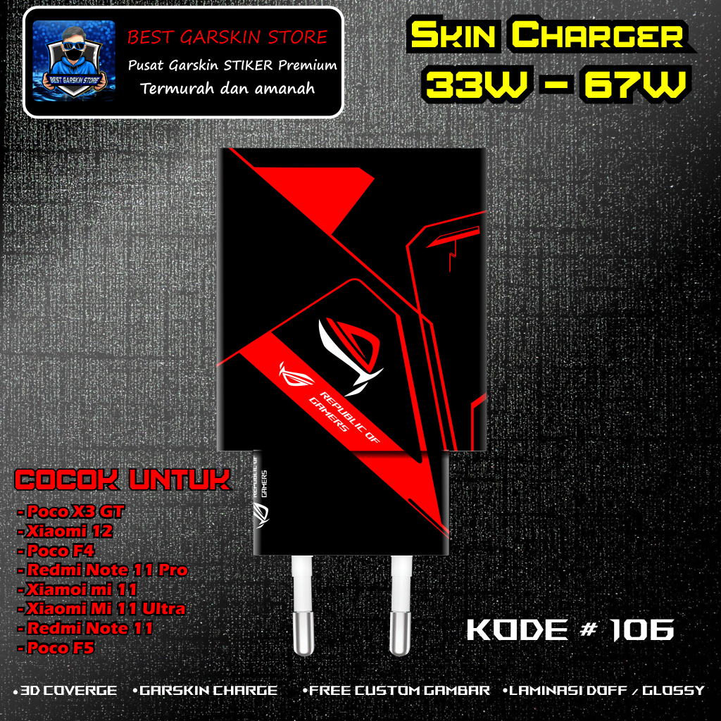 Skin Charger POCO X3 GT, POCO F4, Poco F5 Kode # 106-110 Motif Bisa Custom 