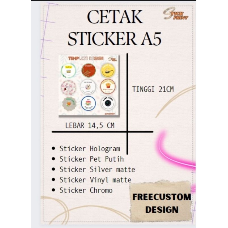 

Cetak Sticker Vinyl Matte Ukuran A5 min order per 4 pcs