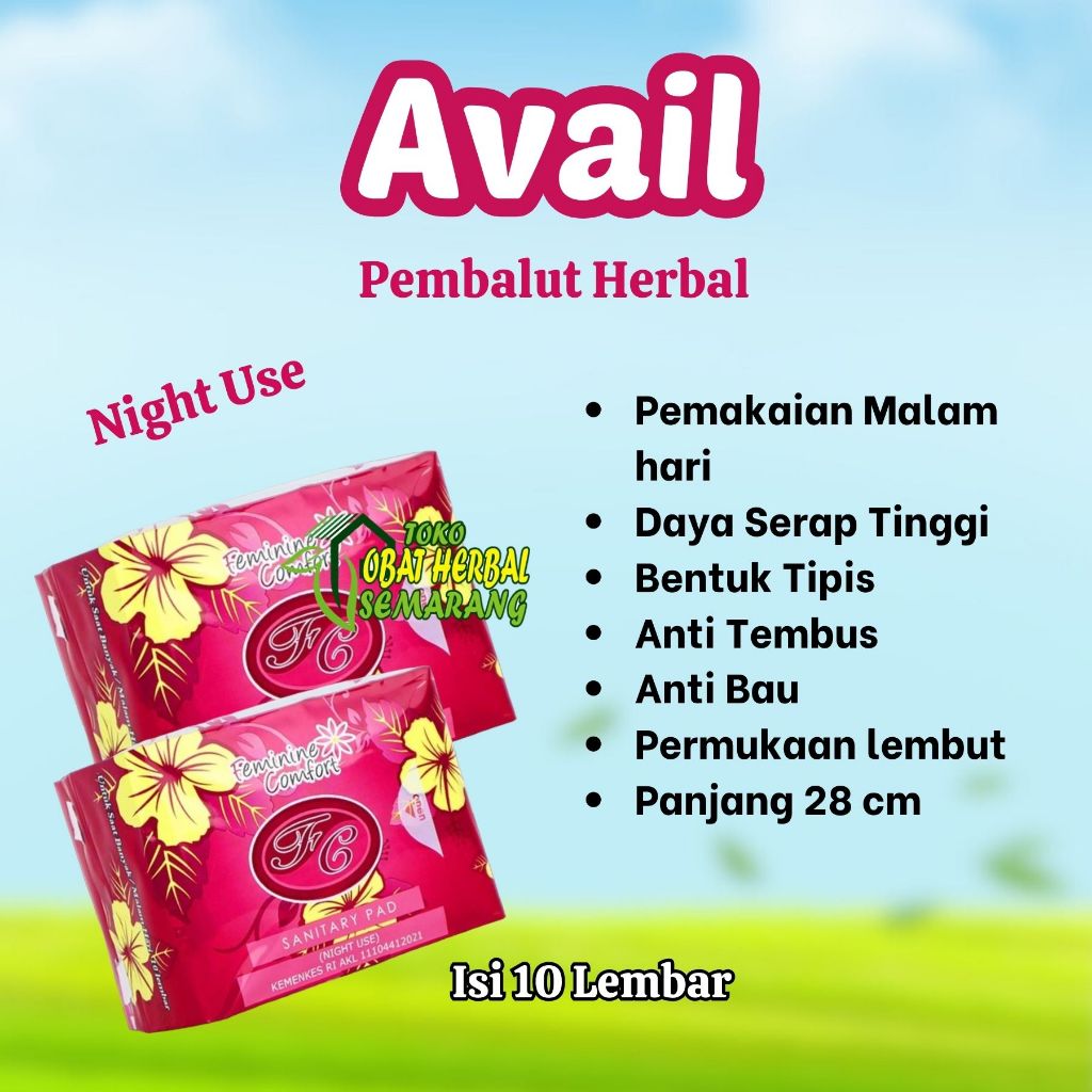 Avail Merah Pembalut Avail Isi 10 Lembar Panjang 28 cm Anti tembus Anti Bau Anti Gatal Herbal Alami 