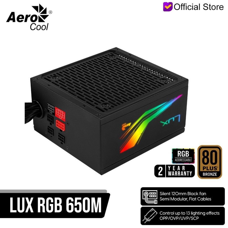 Power Supply AeroCool LUX RGB 650M 80+ Bronze - Semi Modular PSU
