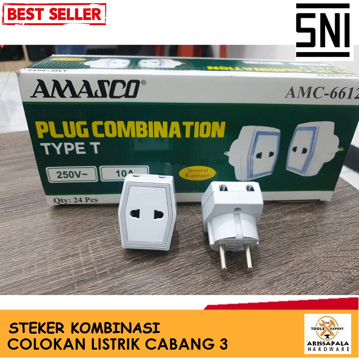Steker T Murah SNI Colokan Listrik T Multi Fungsi Stop Kontak 3 Cabang STEKER T MULTI AMASCO  SUDAH 