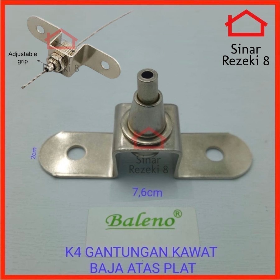 K4 Gantungan Atas / Plat Braket Rak Ambalan Kaca Kawat Seling Sling Baja 2mm