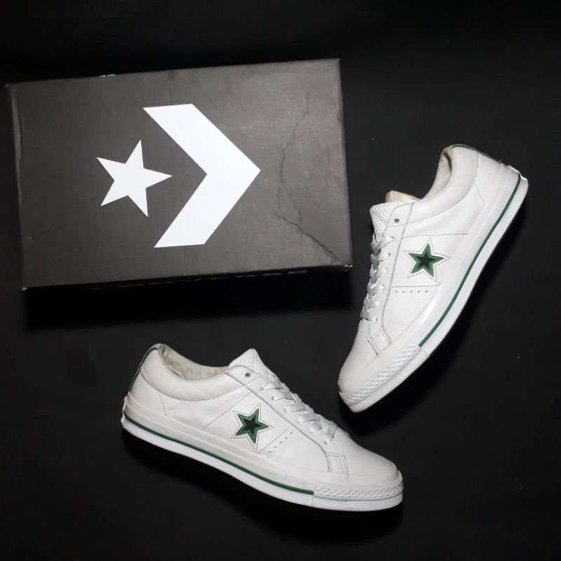 Converse One Star Learher OX White Green