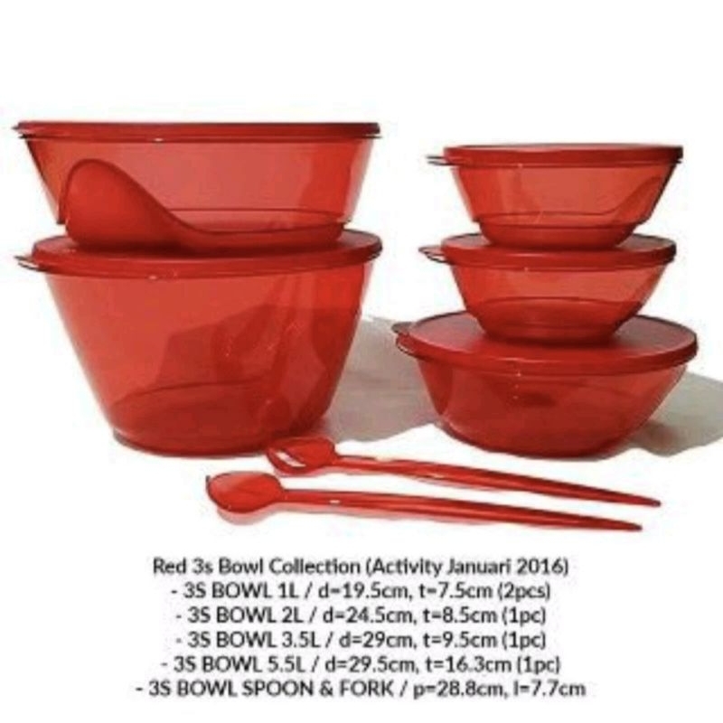 Tupperware Eceran 1pcs Paket 3s Bowl Collection Wadah Saji