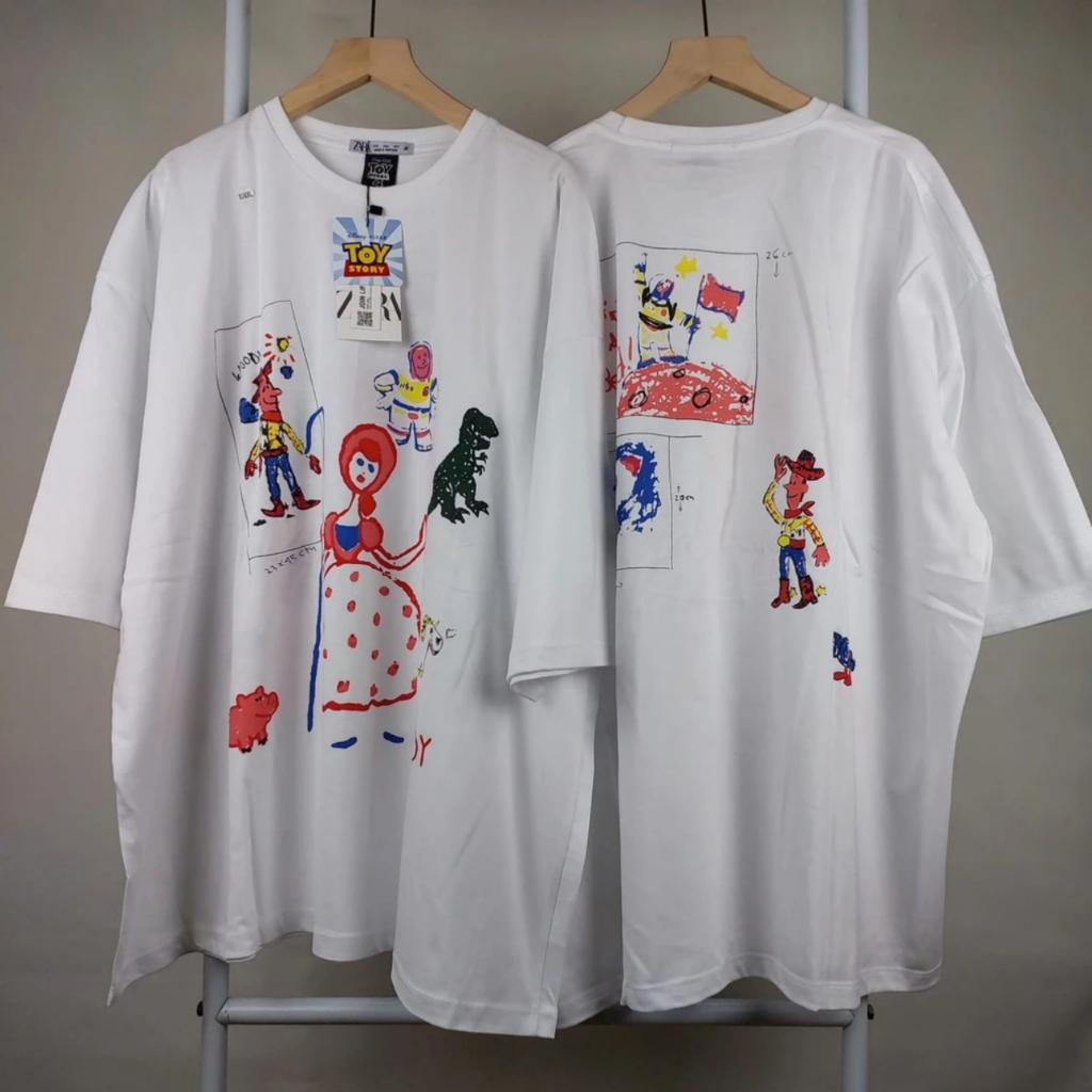 kaos wanita dewasa toy story crayon sketsa putih atasan jumbo xxl xxxl xxxxl bigsize pakaian branded