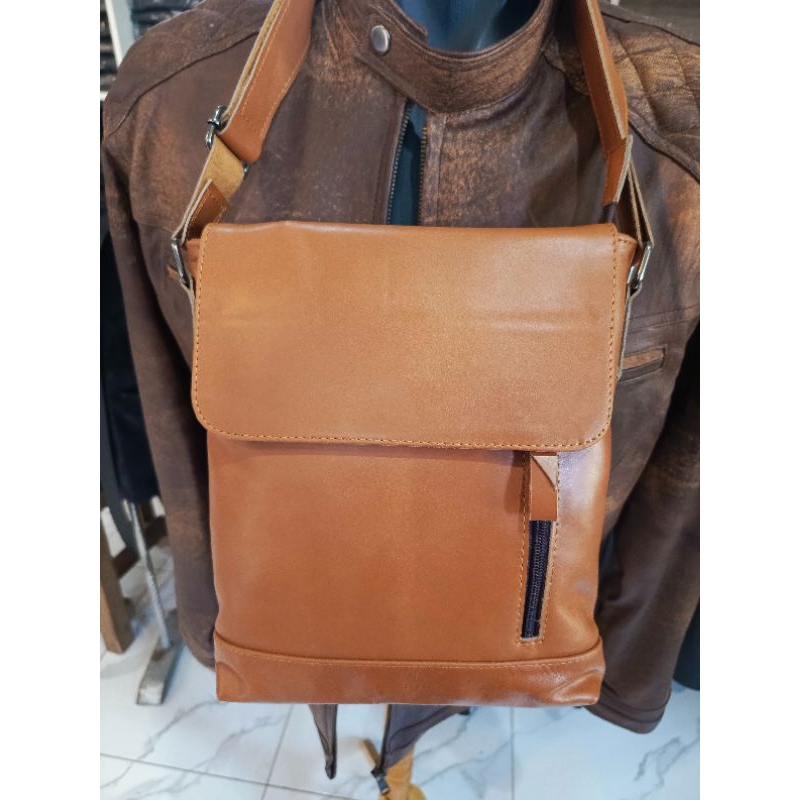 tas kulit sapi asli full up kotak slempang kulit pria