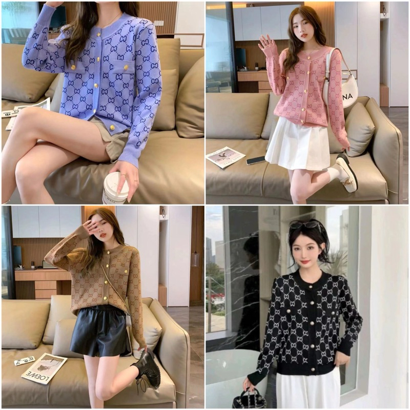 TATAOS BANGKOK GUCCI*** CARDY BUTTON GOLD KNIT RAJUT STRECH IMPORT
