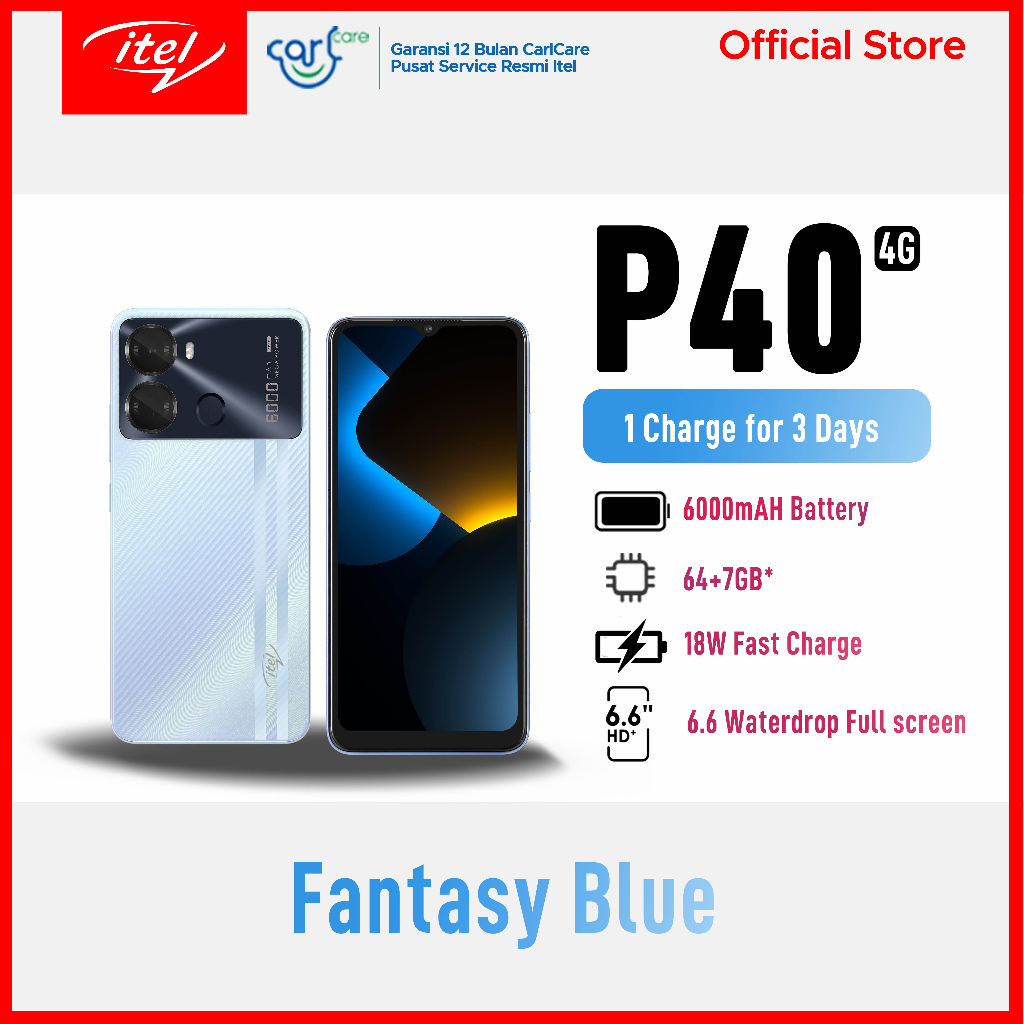 itel P40 6000mAh 18W Fast Charging RAM 7GB (4+3GB) ROM 64GB/128GB GARANSI RESMI
