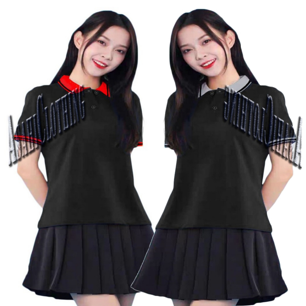 Kaos Kerah Wanita/Kaos Wanita Polo Kerah Combinasi/Kaos Polo/Kaos Wanita