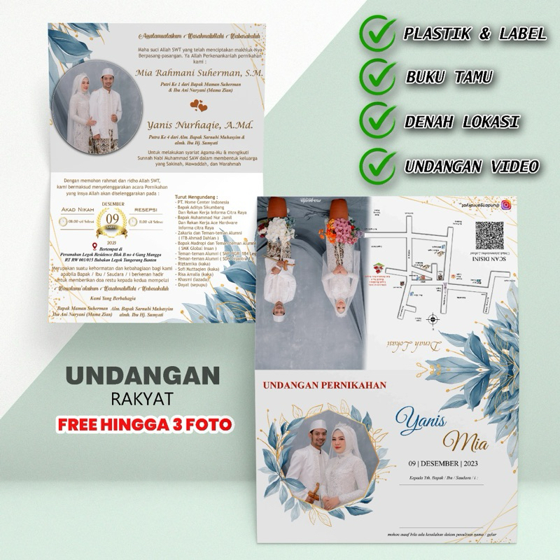 Undangan Rakyat Pernikahan Sunatan Foto Custom Unik Elegan
