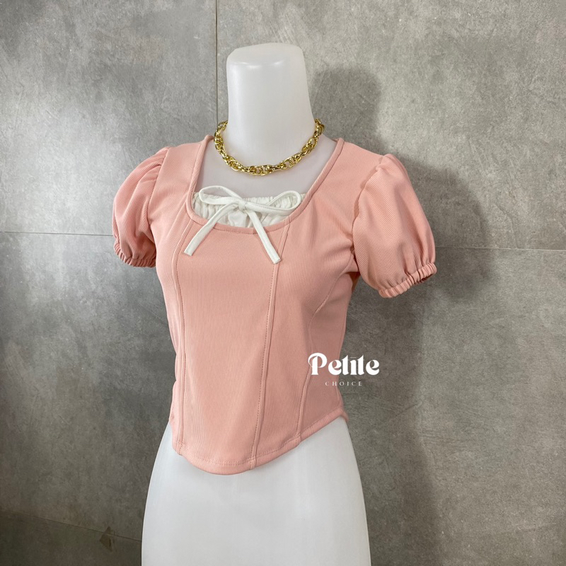 Petitechoice | CLAUDI Top — Atasan wanita knit stretch coquette cute puffy casual slim fitting kanci