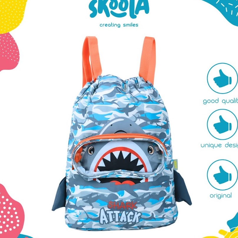 Diskon Skoola Tas Ransel Serut Renang Anak Laki  Laki Shark Dinosaurus  Jolla