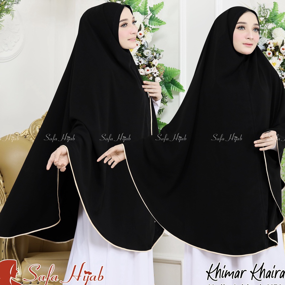 Terkini KHIMAR JUMBO Syari JETBLACK MTA Syari JUMBO ORYGINAL list pita warnapolos super cantik pet d