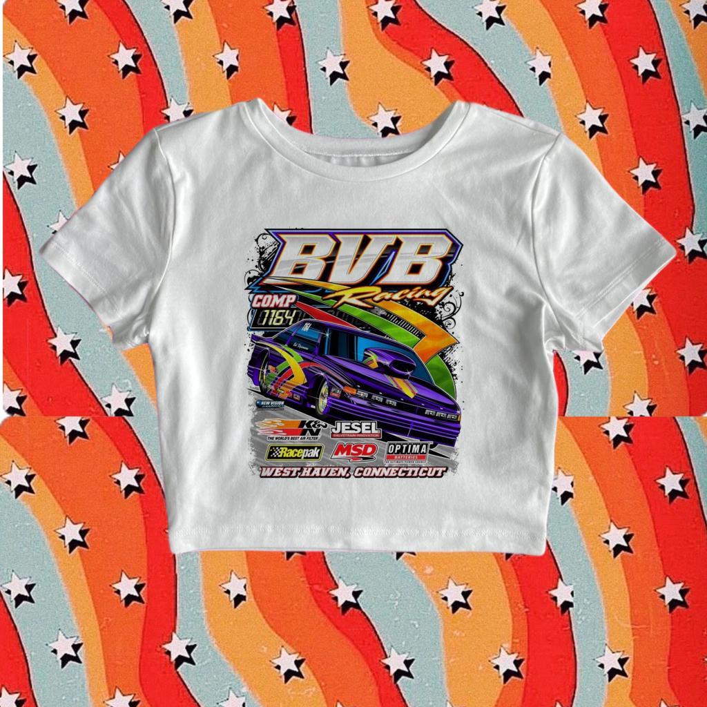 CROP TOP - BVB NASCAR | CROP TOP STREET RACE | CROP TEE SHIRT | BAJU CROP SLIM FIT VINTAGE PUTIH WAN