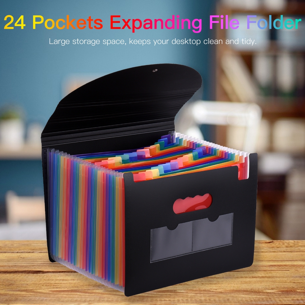 

✨Harga terendah✨Folder File Dokumen Ukuran A4 File Folder Dokumen Isi 24 Slot Kantong Folder File Perluasan dengan Penutup Organizer File Accordian Pengatur Dokumen Ukuran Huruf A4 Warna Pelangi untuk Rumah Kantor Sekolah