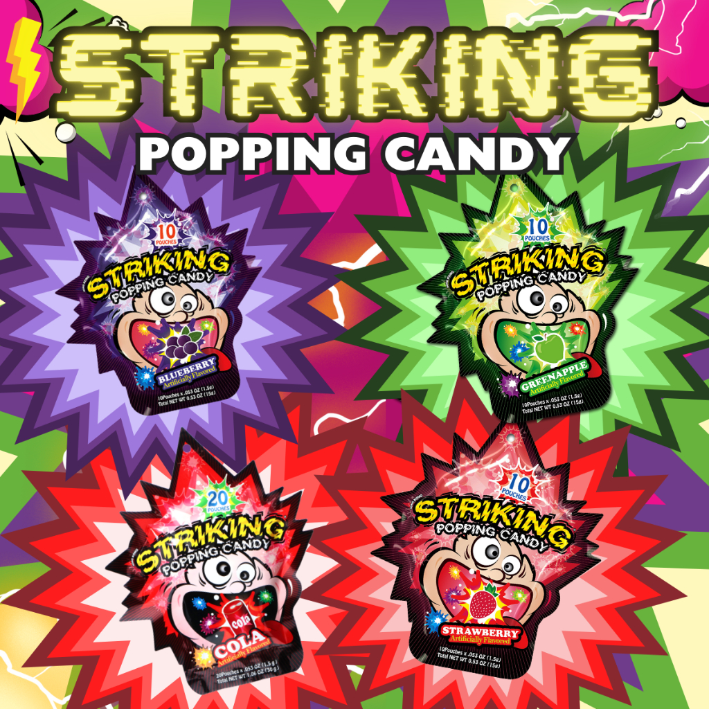 

Striking Popping Candy Permen Meledak Import Hongkong 30g 1 Pcs Manis Blueberry Cola Strawberry Green Apple Snacks