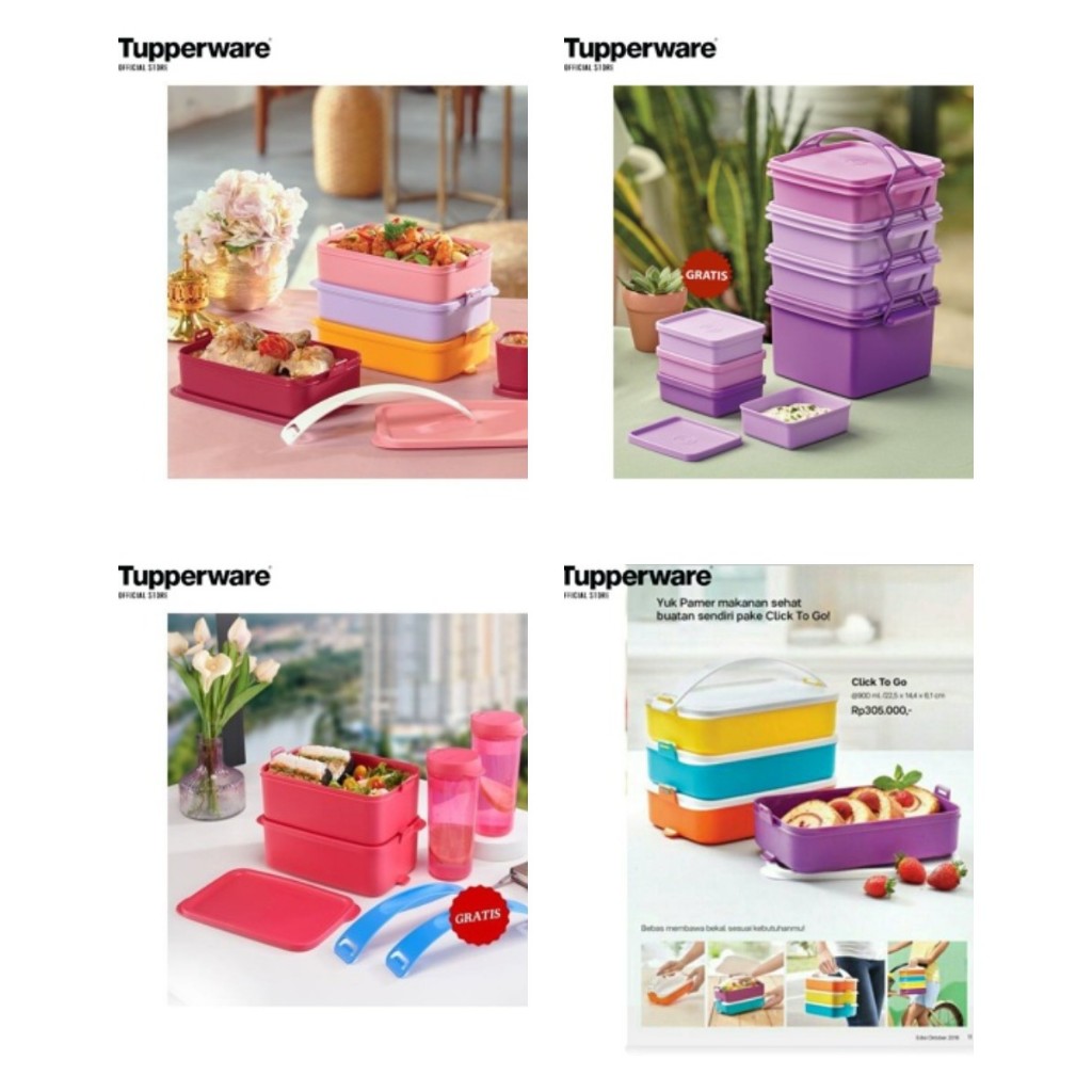 TUPPERWARE WADAH BEKAL RANTANG PLASTIK UNGU DOUBLE SWEET NEW CLICK TO GO RECT DEEP