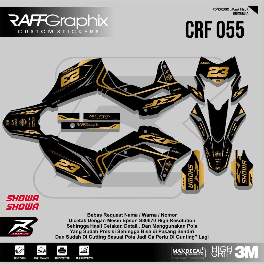 DECAL CRF 150 HITAM GOLD / DECAL CRF SUPERMOTO GOLD