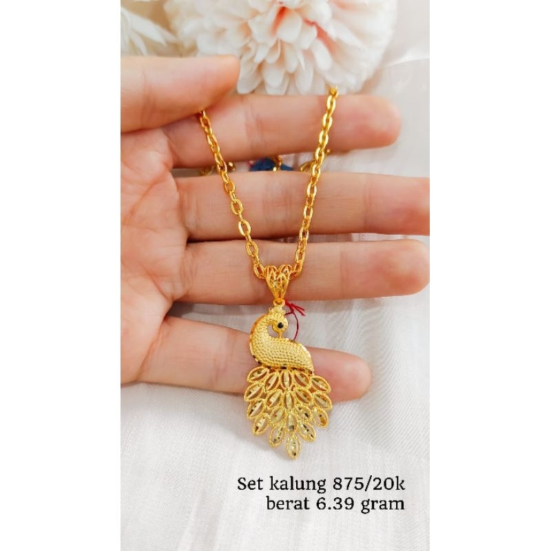 Set Kalung Liontin Burung Merak Koleksi Josean Elegant Emas Asli