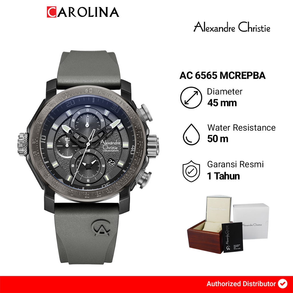 Jam Tangan Pria Alexandre Christie Chronograph AC 6565 MCREPBA Black Dial Black Rubber Strap