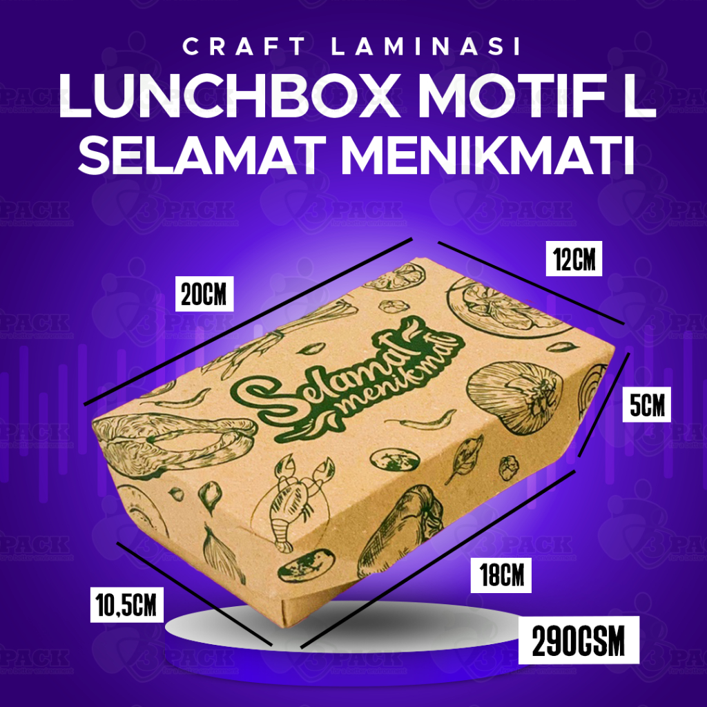 Brown paper craft lunch box motif size L-Lunch box motif coklat ukuran L