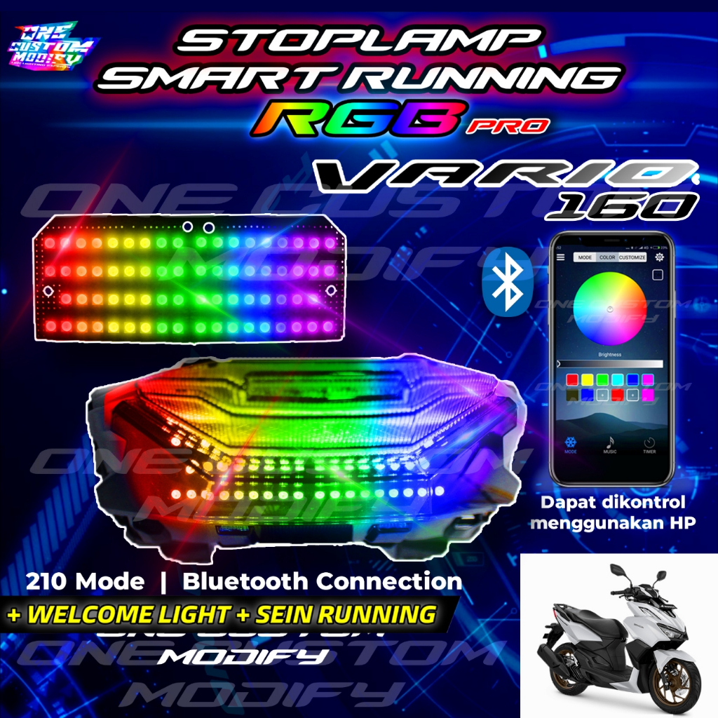 Stoplamp Running RGB Smart Pro All New Vario 160 Lampu LED Bluetooth Rem Belakang Smartphone Variasi
