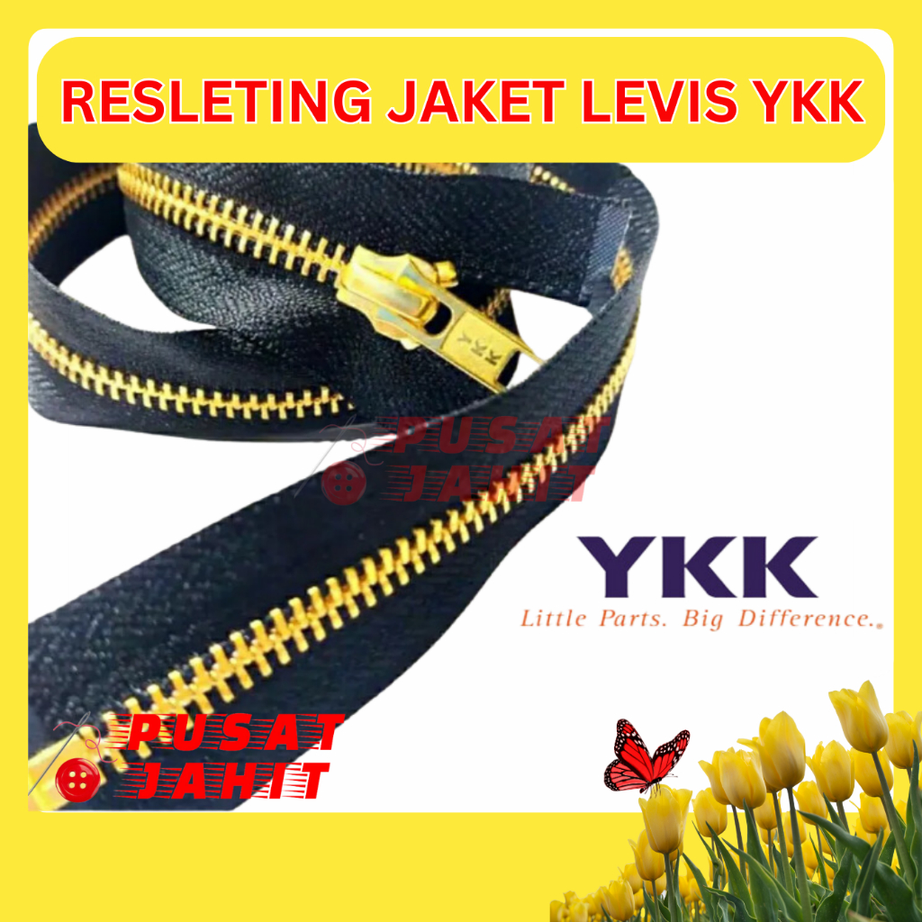 Resleting Jaket Levis Besi Emas Zipper YKK