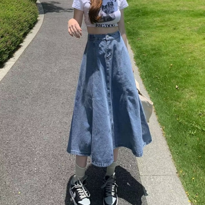 Terlaris Rok jeans panjang wanita Rok maxi jeans rok plisket jeans Import Denim Rok kekinian 223 Kor