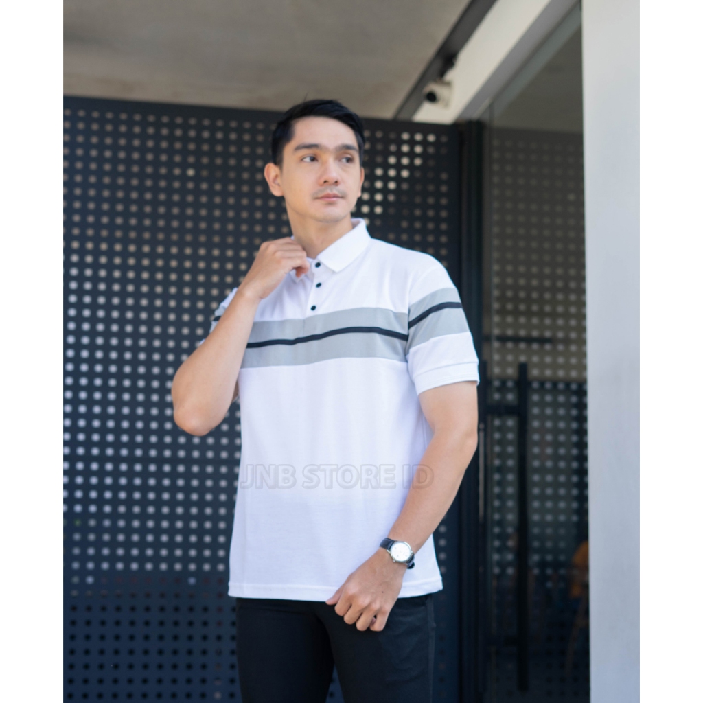 Polo Shirt Pria DYXON Lengan Pendek Putih Polo Formal Business Atasan Pria Dewasa