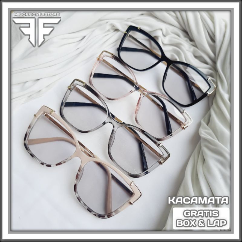 Kacamata Cat Eye Frame Besar perpaduan Stainles dan Plastik engsel pir varian warna Wanita Gratis Ko