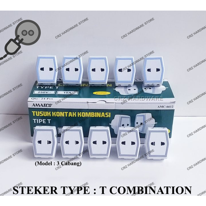 Steker T Murah SNI Colokan Listrik T Multi Fungsi Stop Kontak 3 Cabang STEKER T MULTI AMASCO